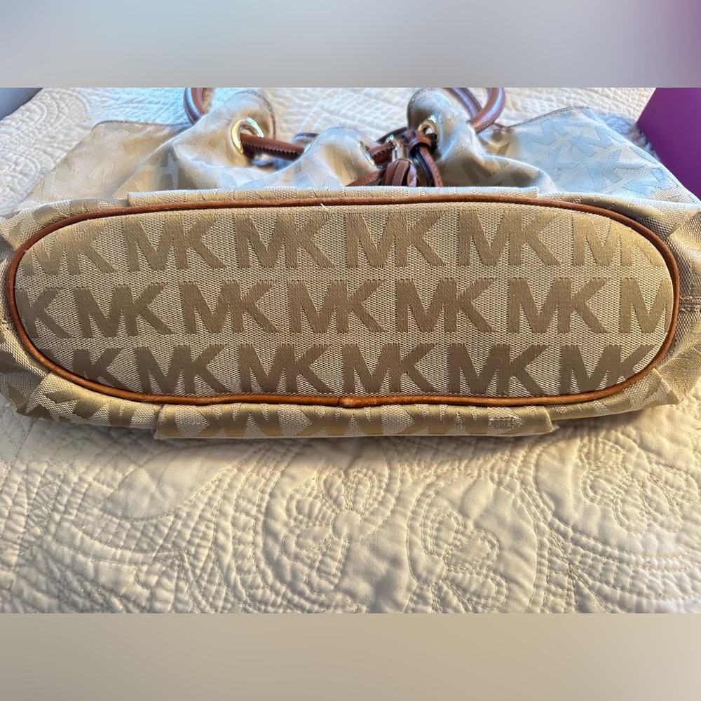 Michael Kors Beige Monogram Tote with Brown Accents - Picture 6 of 8